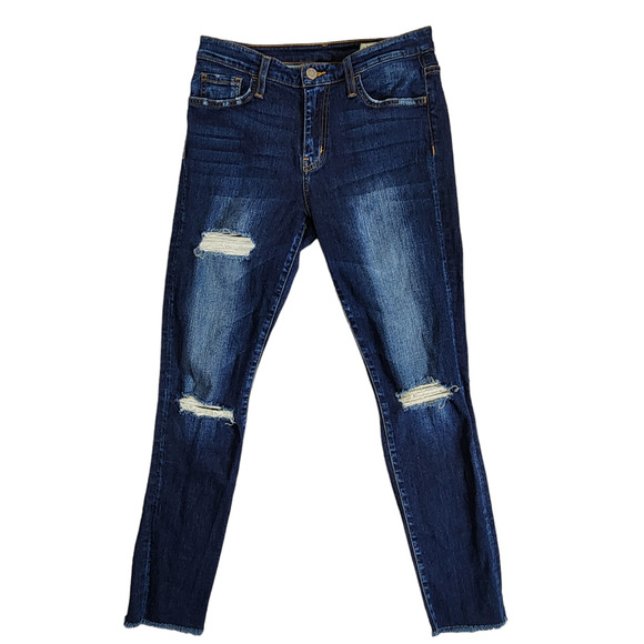 Bridge By Gly Womens Ankle Skinny Jeans 27 Mid Rise Dark Wash Raw Hem Distressed - Picture 1 of 9